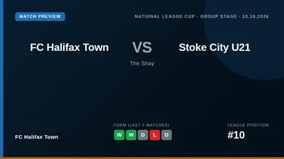 FC Halifax Town will look to carry their league momentum into the National League Cup when they host Stoke City's...
